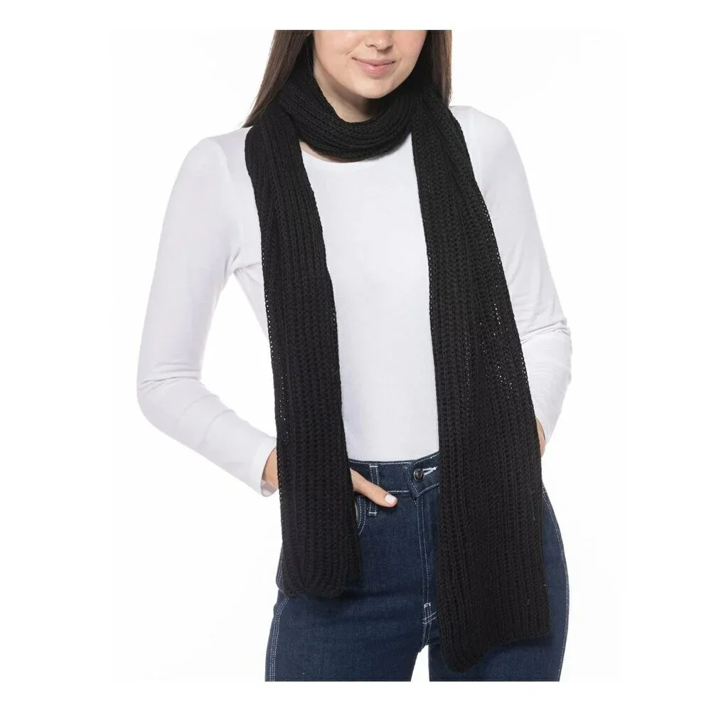 Style & Co Women's Black Solid Ribbed Muffler Scarf O/S (MSRP $30)